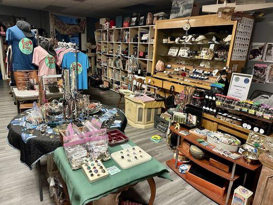 Tables and tables of jewelry!! This doesn't even show all of it. He has cool mystery jars too