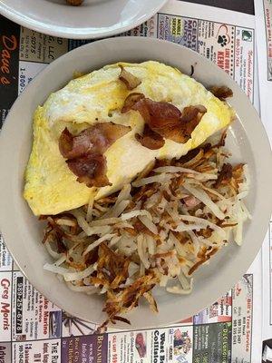 Meat lovers omelette.