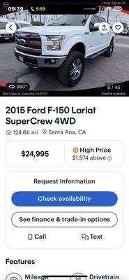 So we went to look at this truck. And when we got there. He told us that the price is 31 thousand because of the lift.