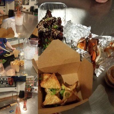 The main photo has the bbq ribs, bacon bun, and crab rangoon