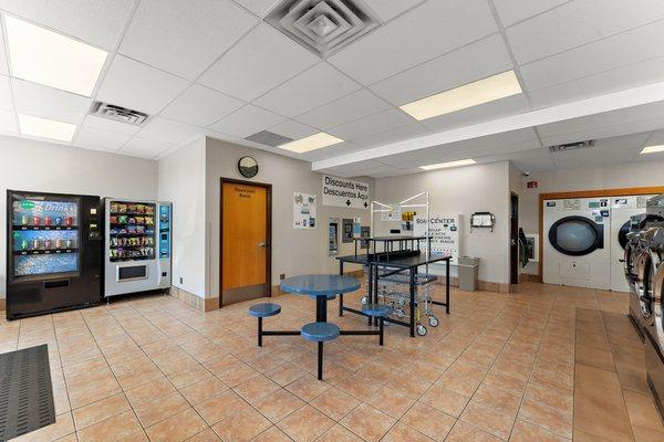 Card vender kiosks, folding tables, pop, snacks, and soap machines