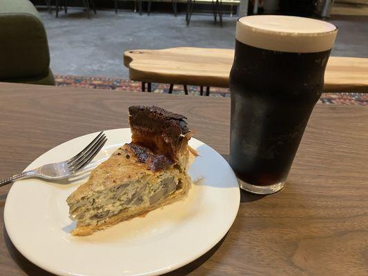 Mushroom/ cheddar quiche and an amazing pour of Guinness. I am a nerd for Guinness and this was great!
