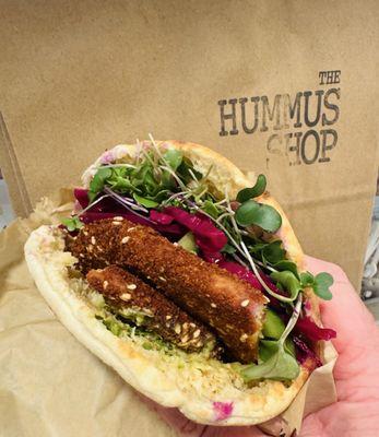 The vegan chicken schnitzel pita sandwich. Delicious.