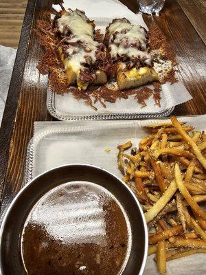 Steak and cheese, au jus, fries