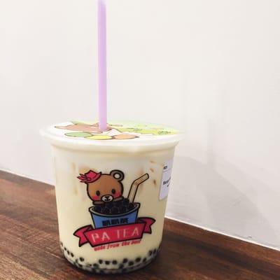 Mango milk green tea with mini bubbles