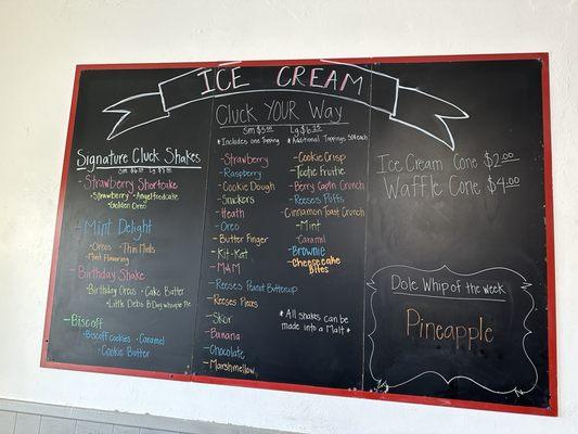 Ice cream menu