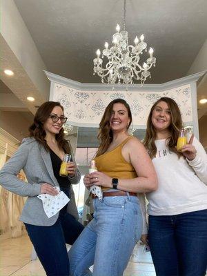 Celebratory mimosas, provided by Love and Lace. Best fran found her dress!