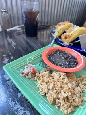 Shrimp Tacos Black beans and rice