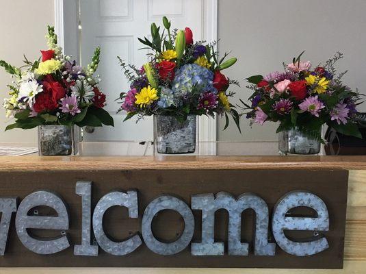 Table arrangements for entryway or office. Great for the home!