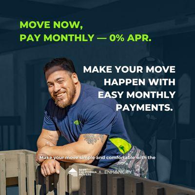 Book your move with 0% APR financing