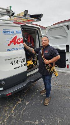 Service Tech Arcadio with the HVAC tools needed from Action Heating & Cooling