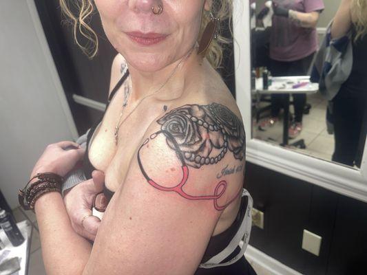 My moms tattoo retouch and add on