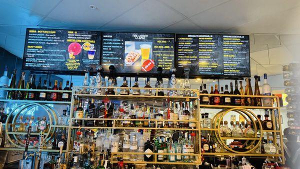 Many selection of alcohol and menu