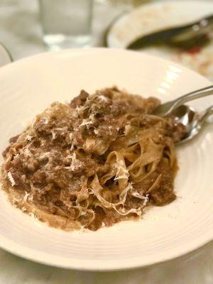 Tagliatelle with a ragu sauce - the noodles are so thin and cooked perfectly!