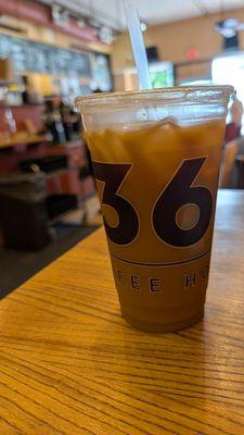 Large ice coffee with oat milk