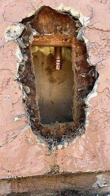 Was a leaking water line to a hose bibb. Bad original construction located in a terrible place.