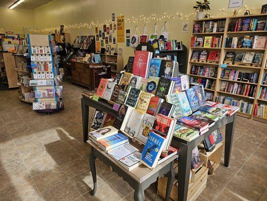 The New Books table at the front of the store
