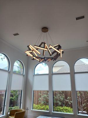 We installed a Modern Forms "Chaos" dining table chandelier in Plano, Texas