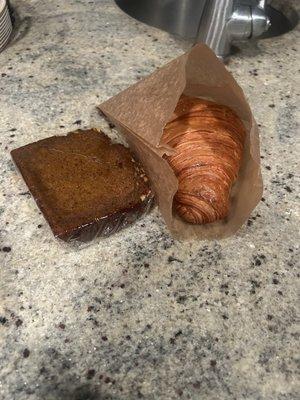 Pumpkin bread and croissant