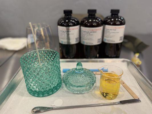 I chose 3 scents for my candle- Orange Blossom, Tonka & Oud and something Redwoods.