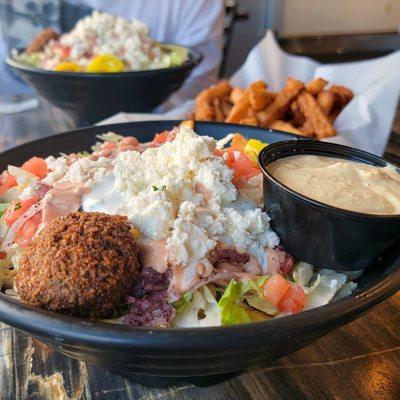 Loaded Chicken Gyro Bowls (side of eggplant fries)