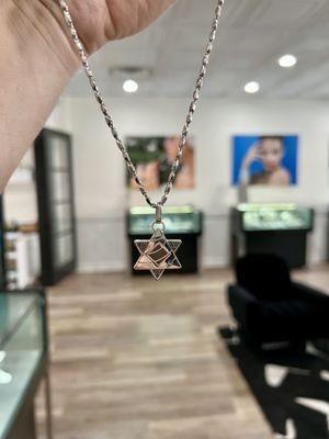 Star of David Amulet on White Gold Chain
