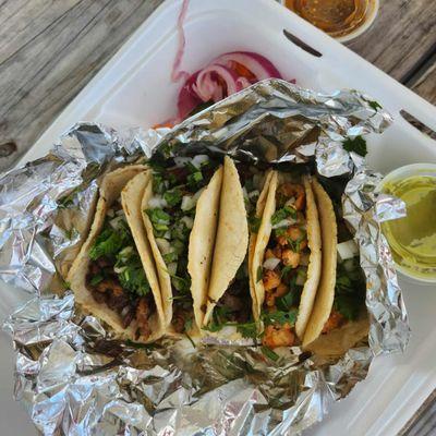 Chicken and carne asada tacos