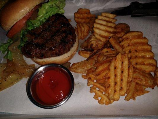 Best Burger 1/2lb fried to order, waffle fries - Northfork Fin & Filet Arbor Vitae WI Hwy 70E & 51