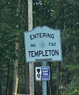 Entering Templeton: Next to a sign that is an ear of corn. Templeton/Phillipston line