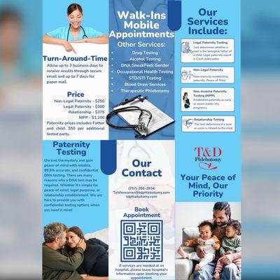 Legal, Non-Legal, Non-Invasive Prenatal Paternity, and Relationship Paternity testing.