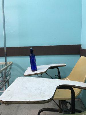 Here's the empty bottle of Sky vodka that was left next to the soap dispenser. Couldn't get much trashier.