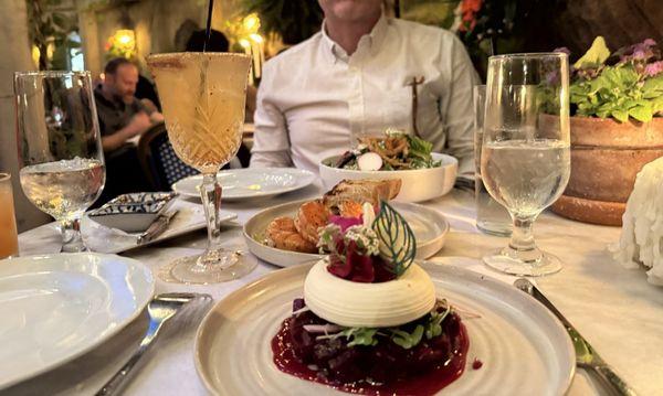 Carpaccio of Beets Grilled Shrimp Anchovy Butter Ceasar at Zoubi