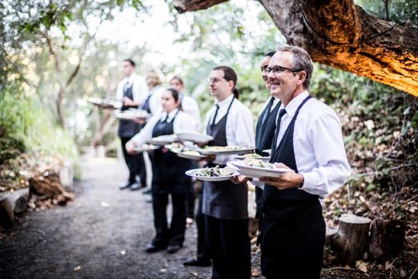 servers lined up for dinner time