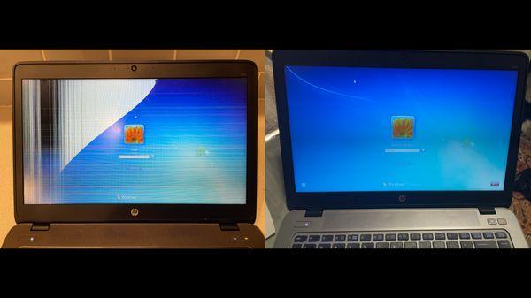 This HP EliteBook 840 suffered a cracked and unusable screen after it was dropped. Here is a before and after photo of the replacement!