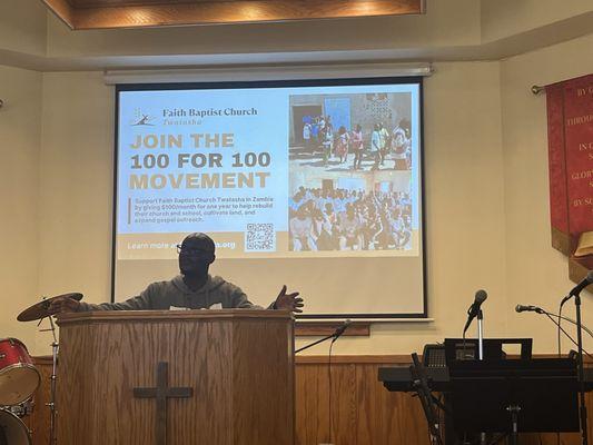 Pastor Blessings came to visit from Zambia