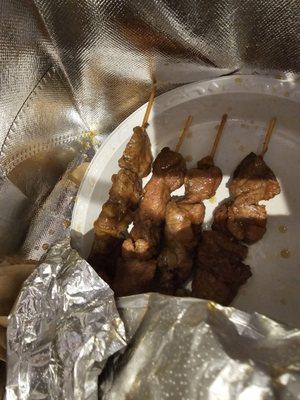 Pork skewer. Came in a bit wet so its in the delivery bag
