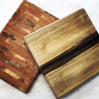 Locally handcrafted wood cutting boards.