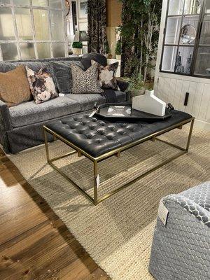 Leather and Metal Ottoman.