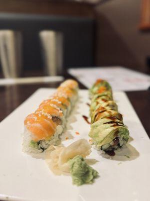 Tropical Salmon Roll and Dragon Roll