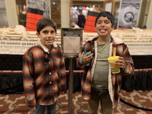 My boys in front of the world's longest lego ship