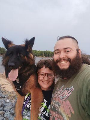Me, my girlfriend, and our dog at the lake.