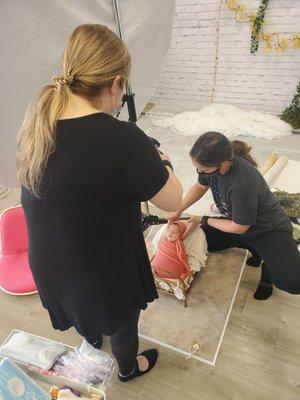 Newborn photo stage setting