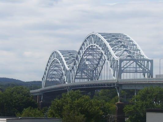 We are located at the end of the bridge in downtown Portland