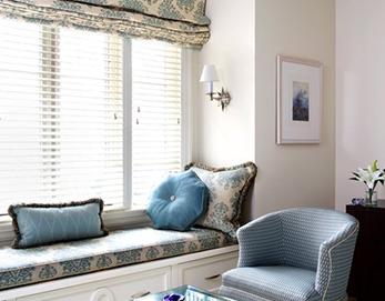 Window seat pillows Roman shade