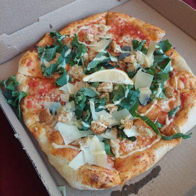 Local kale ceasar salad pizza