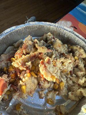 Crab and corn gnocchi with garlic wine sauce?