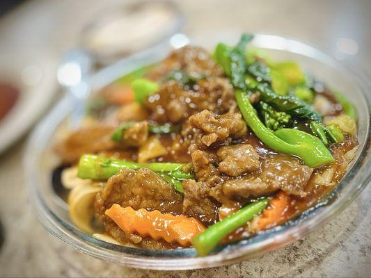 Beef + Chinese Broccoli + Wide Rice Noodles