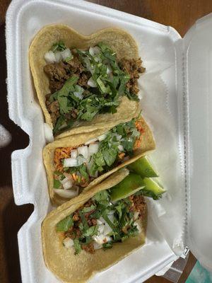 Steak, Pollo, & Chorizo Tacos