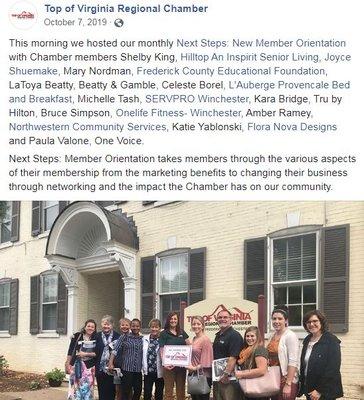 Our marketing rep attending her orientation for Top of Virginia