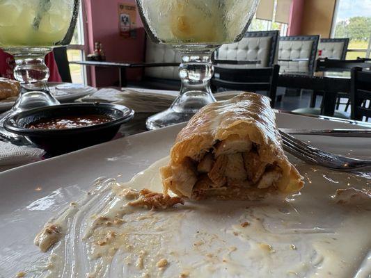 This is supposed to be a fajita chimichanga. Only problem is that it is lacking the green peppers and onions.